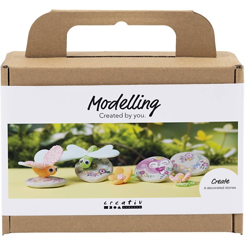 Mini DIY Kit Modellering, Sten med insekt, gr&aring;, lys pink, lys turkis, 1 pk.