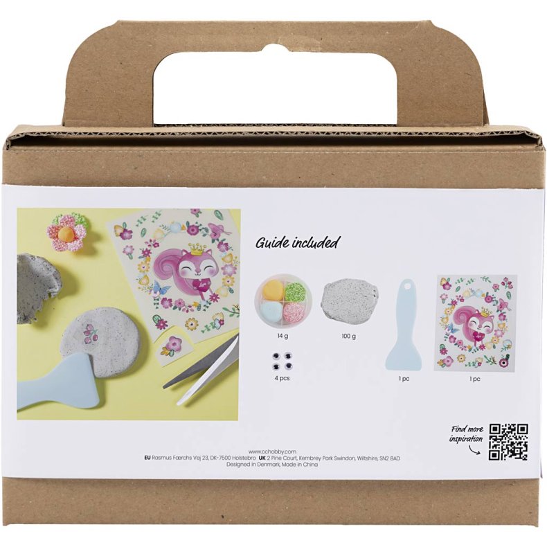 Mini DIY Kit Modellering, Sten med insekt, gr&aring;, lys pink, lys turkis, 1 pk.