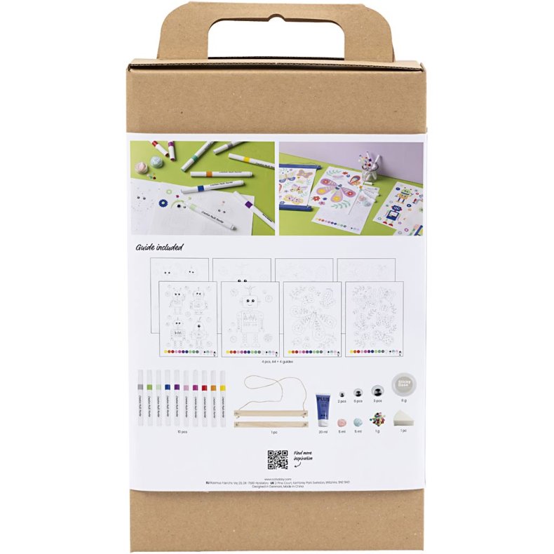 DIY Kit Farvel&aelig;gning, Sommerfugl og robot, glade farver, 1 pk.
