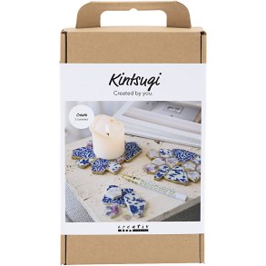 DIY Kit Kintsugi, Coasters, blå, guld, lys rød, hvid, 1 pk.