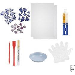 DIY Kit Kintsugi, Coasters, bl&aring;, guld, lys r&oslash;d, hvid, 1 pk.