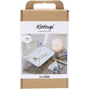 DIY Kit Kintsugi, Fad, blå, guld, hvid, 1 pk.