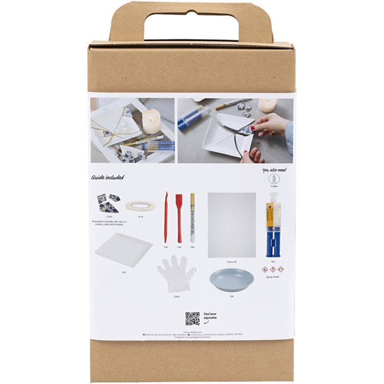 DIY Kit Kintsugi, Fad, bl&aring;, guld, hvid, 1 pk.