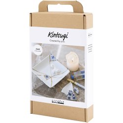 DIY Kit Kintsugi, Fad, bl&aring;, guld, hvid, 1 pk.