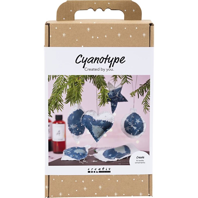 DIY Kit Cyanotypi, Julepynt, bl&aring;, s&oslash;lv, 1 pk.