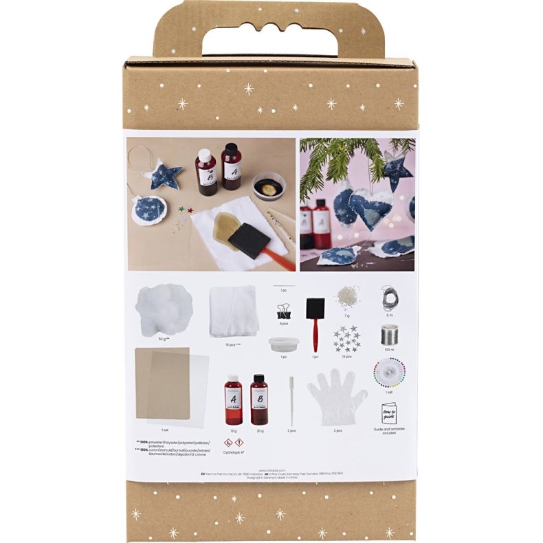 DIY Kit Cyanotypi, Julepynt, bl&aring;, s&oslash;lv, 1 pk.
