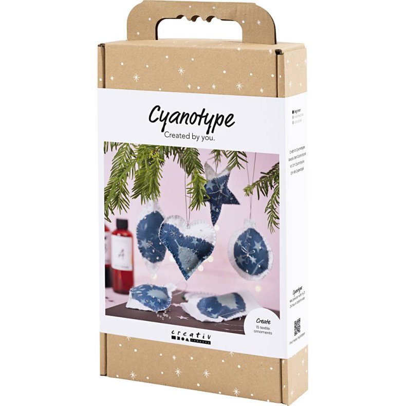 DIY Kit Cyanotypi, Julepynt, bl&aring;, s&oslash;lv, 1 pk.