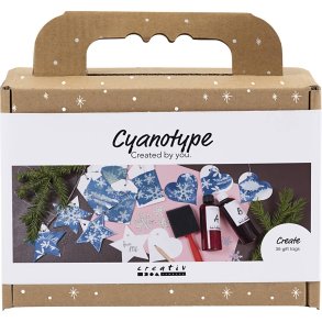 Mini DIY Kit Cyanotypi, Gavem&aelig;rker, bl&aring;, s&oslash;lv, 1 pk.