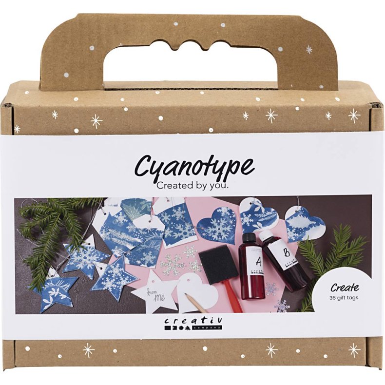 Mini DIY Kit Cyanotypi, Gavem&aelig;rker, bl&aring;, s&oslash;lv, 1 pk.