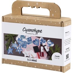 Mini DIY Kit Cyanotypi, Gavem&aelig;rker, bl&aring;, s&oslash;lv, 1 pk.