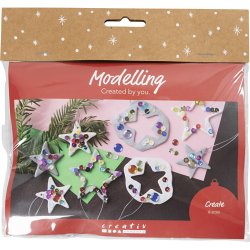 Mini DIY Kit Modellering, Stjerner, s&oslash;lv, hvid, 1 pk.