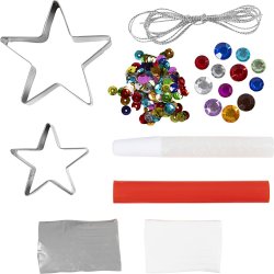 Mini DIY Kit Modellering, Stjerner, s&oslash;lv, hvid, 1 pk.