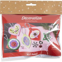Mini DIY Kit Dekoration, Julepynt i filt, ass. farver, 1 pk.