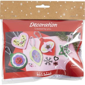 Mini DIY Kit Dekoration, Julepynt i filt, ass. farver, 1 pk.
