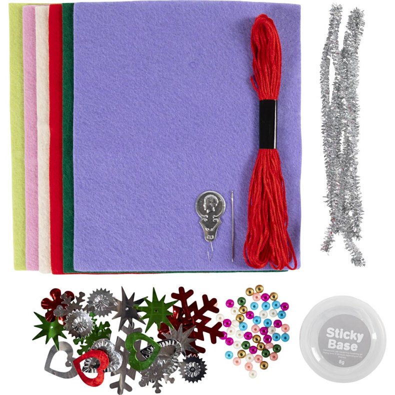 Mini DIY Kit Dekoration, Julepynt i filt, ass. farver, 1 pk.