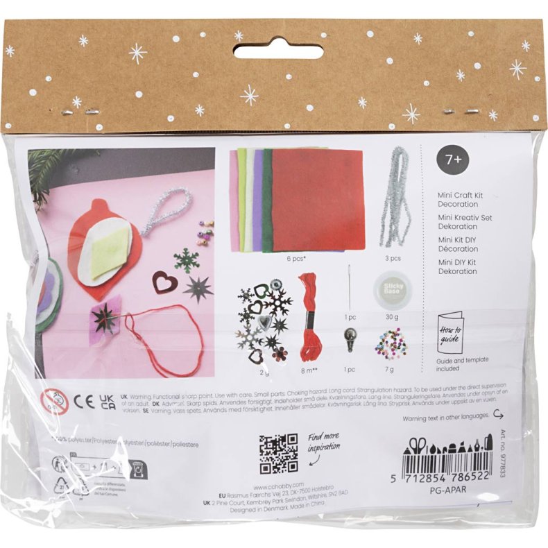 Mini DIY Kit Dekoration, Julepynt i filt, ass. farver, 1 pk.