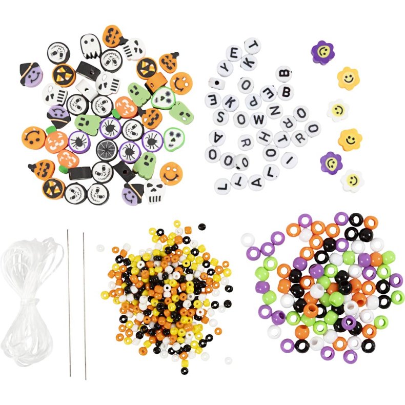 Mini DIY Kit Smykker, Halsk&aelig;der og armb&aring;nd, halloweenfarver, 1 pk.