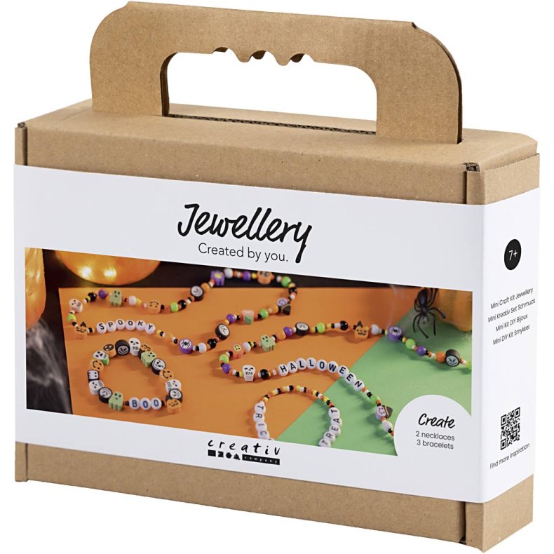 Mini DIY Kit Smykker, Halsk&aelig;der og armb&aring;nd, halloweenfarver, 1 pk.