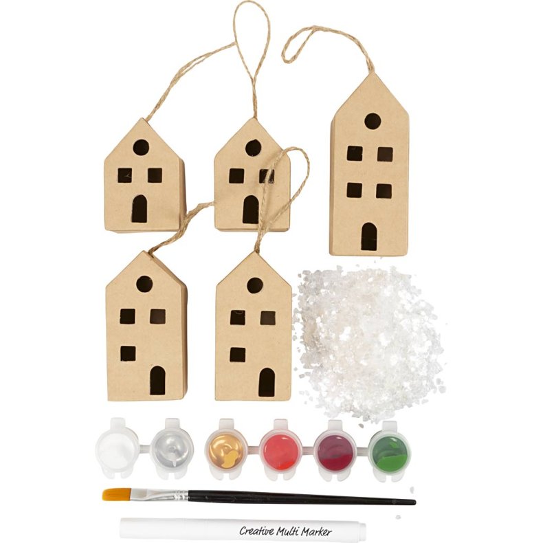 Mini DIY Kit Dekoration, Huse, julefarver, 1 pk.