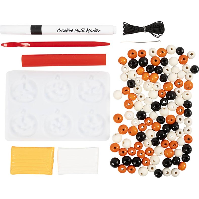 Mini DIY Kit Smykker, Halsk&aelig;de og armb&aring;nd, halloweenfarver, 1 pk.