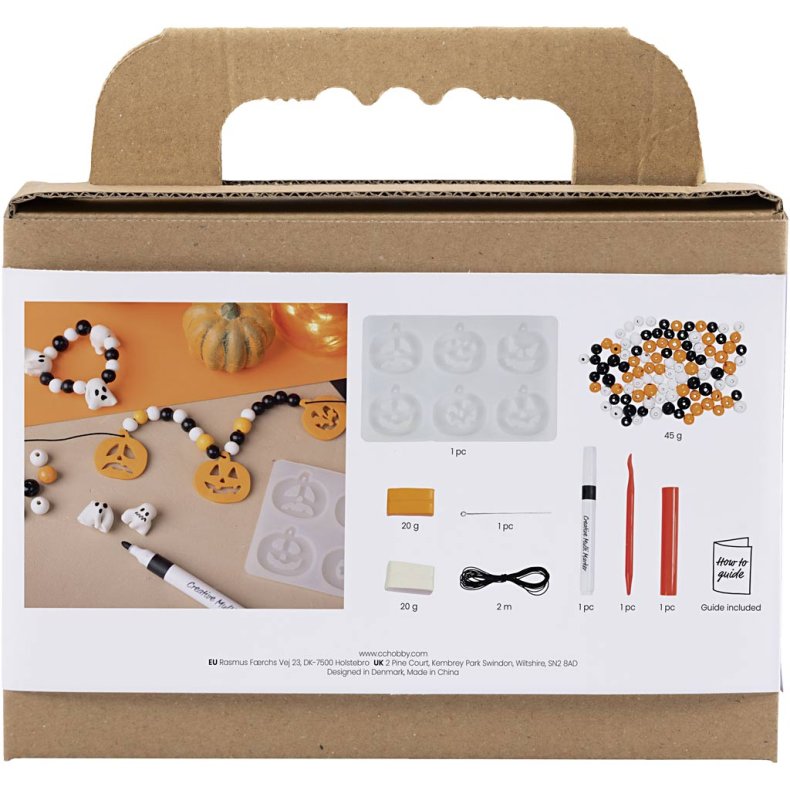 Mini DIY Kit Smykker, Halsk&aelig;de og armb&aring;nd, halloweenfarver, 1 pk.