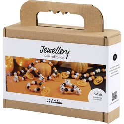 Mini DIY Kit Smykker, Halsk&aelig;de og armb&aring;nd, halloweenfarver, 1 pk.