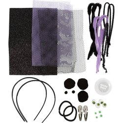 Mini DIY Kit Spooky Udkl&aelig;dning, H&aring;rb&oslash;jler, h&aring;rsp&aelig;nder og h&aring;relastikker, black, lilac, purple, 1 pk.