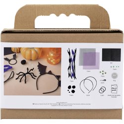 Mini DIY Kit Spooky Udkl&aelig;dning, H&aring;rb&oslash;jler, h&aring;rsp&aelig;nder og h&aring;relastikker, black, lilac, purple, 1 pk.