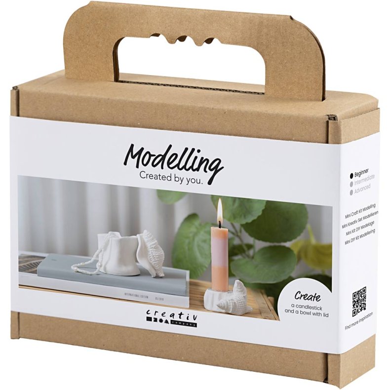 Mini DIY Kit Modellering, Lysestager med konkylier, off white, 1 pk.