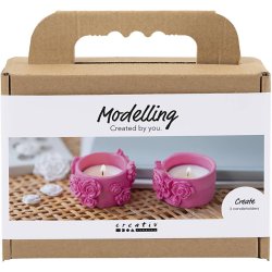Mini DIY Kit Modellering, Fyrfadsstager, pink, 1 pk.