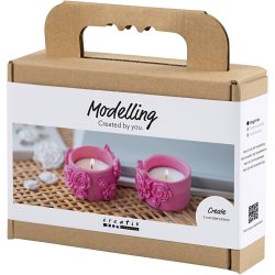 Mini DIY Kit Modellering, Fyrfadsstager, pink, 1 pk.
