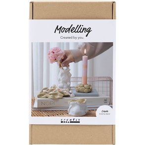 DIY Kit Modellering, Vaser og lysestager, beige, elfenben, r&aring;hvid, 1 pk.