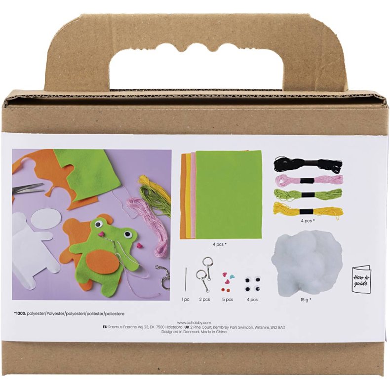 Mini DIY Kit Syning, Fr&oslash; og bamse, ass. farver, 1 pk.