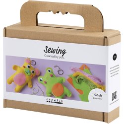 Mini DIY Kit Syning, Fr&oslash; og bamse, ass. farver, 1 pk.