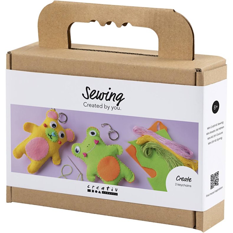 Mini DIY Kit Syning, Fr&oslash; og bamse, ass. farver, 1 pk.