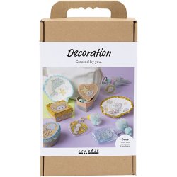 DIY Kit Dekoration, &AElig;sker, muslingeskaller, n&oslash;gleringe, pastelfarver, 1 pk.