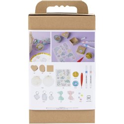 DIY Kit Dekoration, &AElig;sker, muslingeskaller, n&oslash;gleringe, pastelfarver, 1 pk.