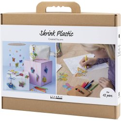 Gruppe DIY Kit Krympeplast, Uro, halsk&aelig;de, armb&aring;nd, n&oslash;gleringe, ass. farver, 1 pk.