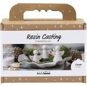 Mini DIY Kit Resin St&oslash;bning, Engle, guld metal, hvid, 1 pk.