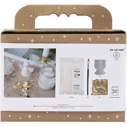 Mini DIY Kit Resin St&oslash;bning, Engle, guld metal, hvid, 1 pk.