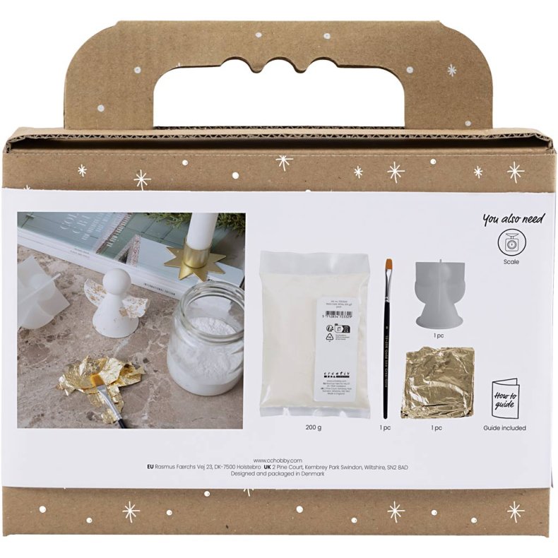 Mini DIY Kit Resin St&oslash;bning, Engle, guld metal, hvid, 1 pk.