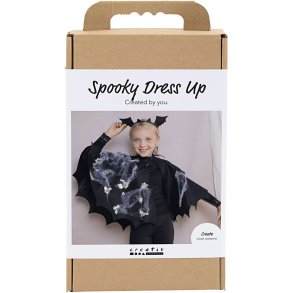 DIY Kit Spooky Udkl&aelig;dning, Flagermuskappe- og h&aring;rb&oslash;jle, sort, sort glitter, 1 pk.