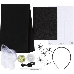 DIY Kit Spooky Udkl&aelig;dning, Flagermuskappe- og h&aring;rb&oslash;jle, sort, sort glitter, 1 pk.