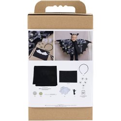 DIY Kit Spooky Udkl&aelig;dning, Flagermuskappe- og h&aring;rb&oslash;jle, sort, sort glitter, 1 pk.