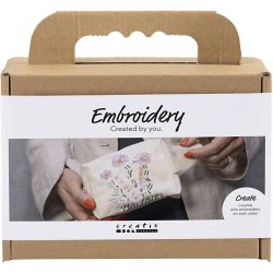 Mini DIY Kit Broderi, Makeup-taske, creme, 1 pk.