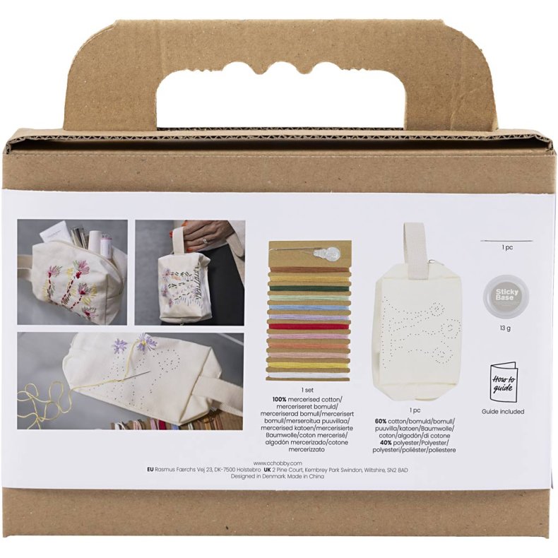 Mini DIY Kit Broderi, Makeup-taske, creme, 1 pk.