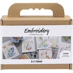 Mini DIY Kit Broderi, Malerier med broderi, ass. farver, 1 pk.
