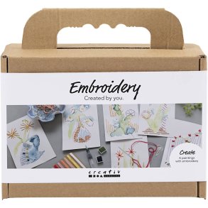 Mini DIY Kit Broderi, Malerier med broderi, ass. farver, 1 pk.
