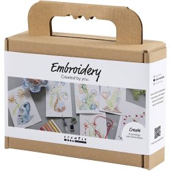 Mini DIY Kit Broderi, Malerier med broderi, ass. farver, 1 pk.