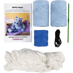 DIY Kit Amigurumi, Flodhest, bl&aring;, lys bl&aring;, 1 pk.